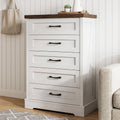AODK 5 Drawer White Dresser for Bedroom, Storage Cabinet for Bedroom, Tall Chest of Drawers for Living Room, Entryway, Hallway, Walnut & White