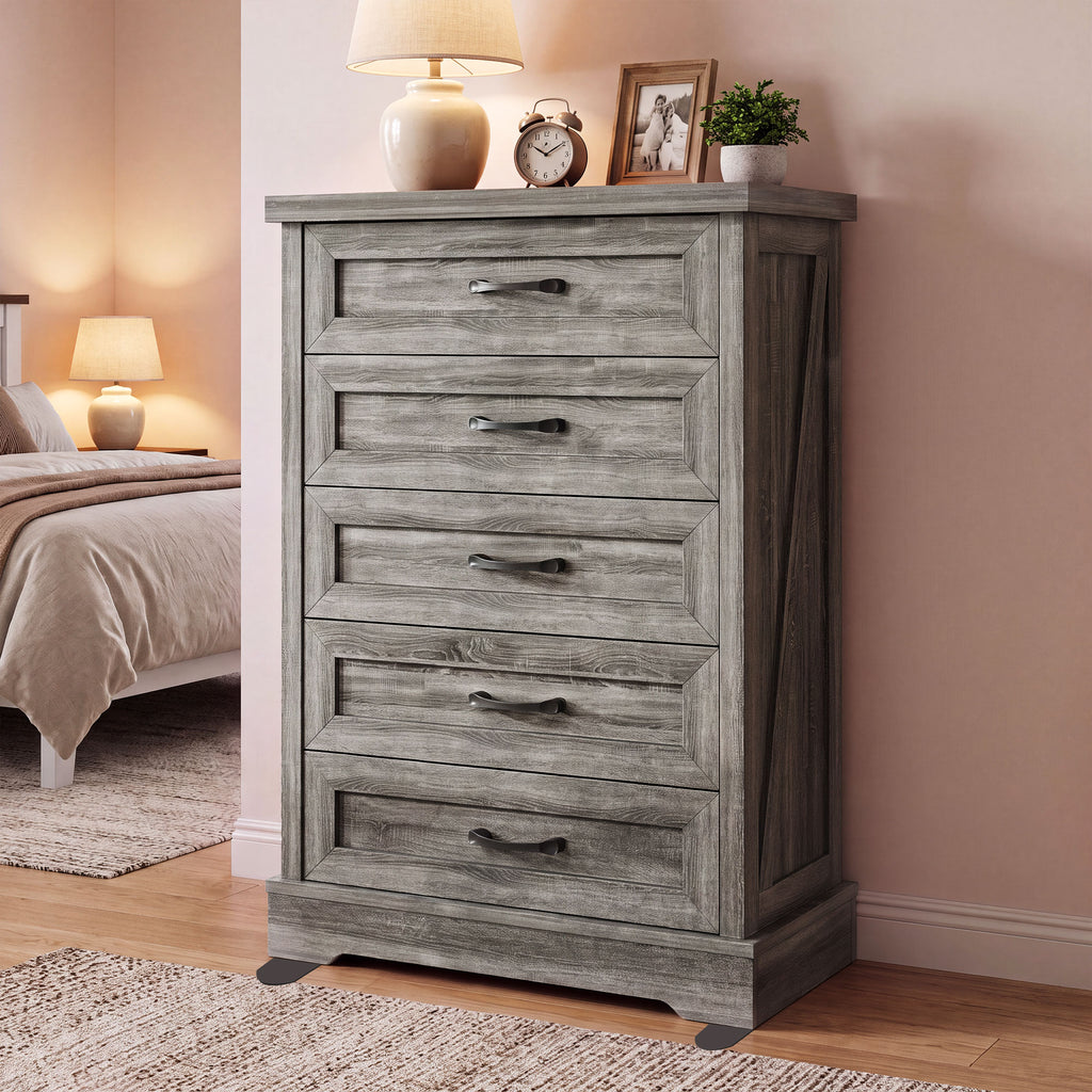 AODK 5 Drawer White Dresser for Bedroom, Storage Cabinet for Bedroom, Tall Chest of Drawers for Living Room, Entryway, Hallway, Oak Gray