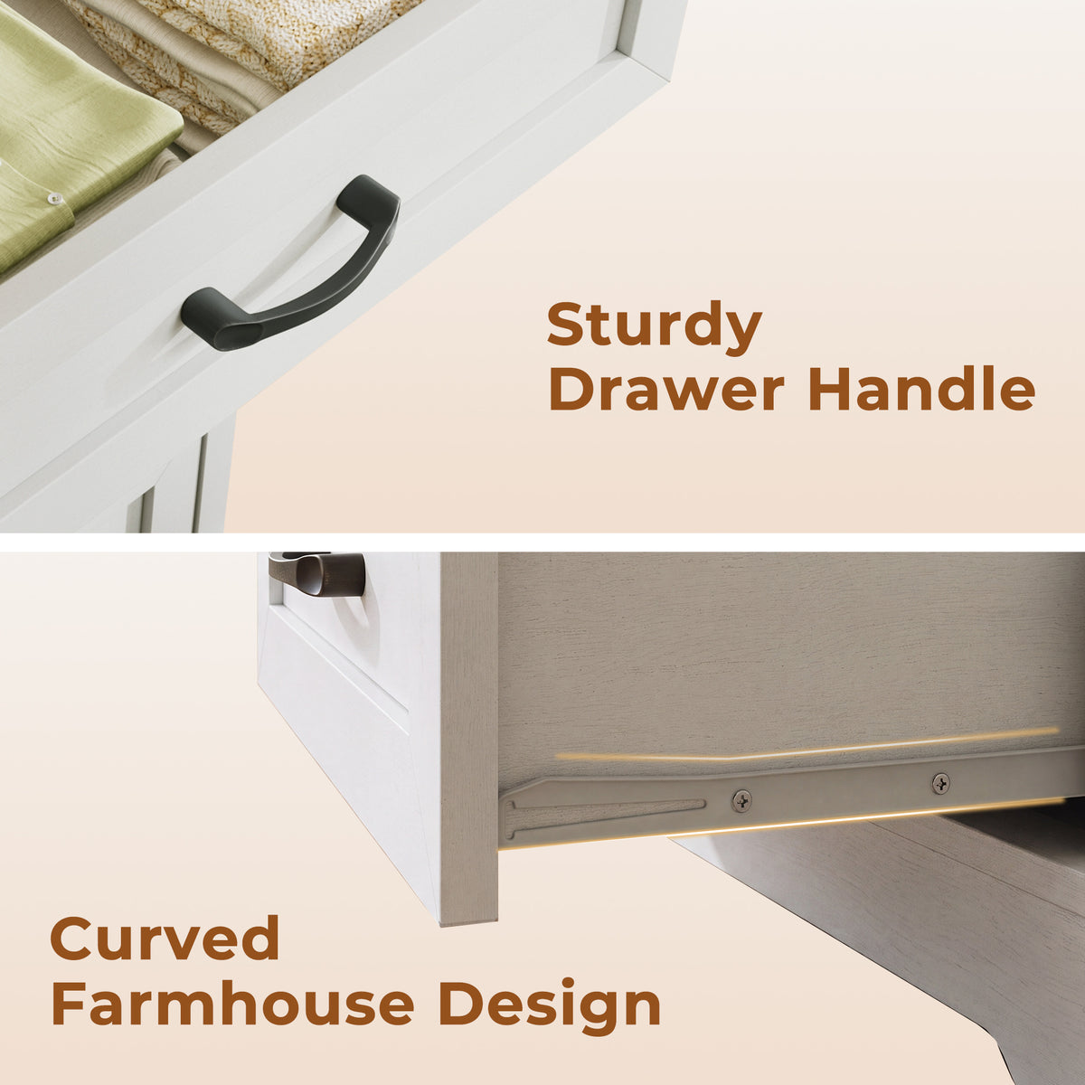 AODK 5 Drawer White Dresser for Bedroom, Storage Cabinet for Bedroom, Tall Chest of Drawers for Living Room, Entryway, Hallway, Walnut & White