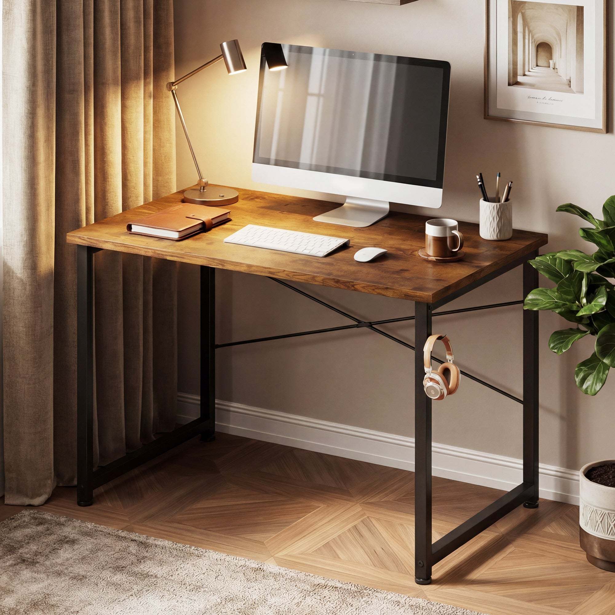 AODK 40 Inch Computer Desk with Headphone Hook, Simple Writing Desk for Home Office, Small Space Desk, Vintage