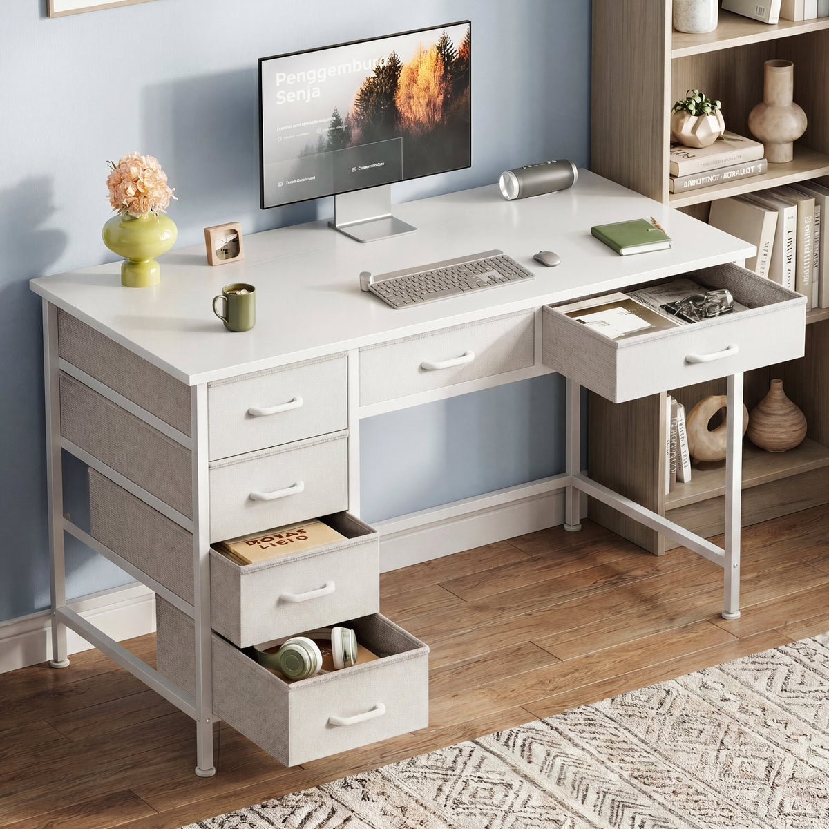 AODK 40" Computer Desk with 6 Drawers, Corner Computer Desk with Reversible Storage, Modern Home Office Desk for Small Space, Pure White