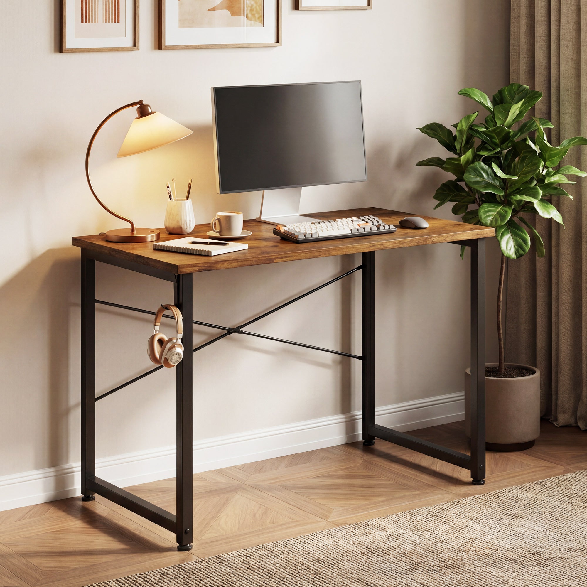 AODK 40 Inch Computer Desk with Headphone Hook, Simple Writing Desk for Home Office, Small Space Desk, Vintage