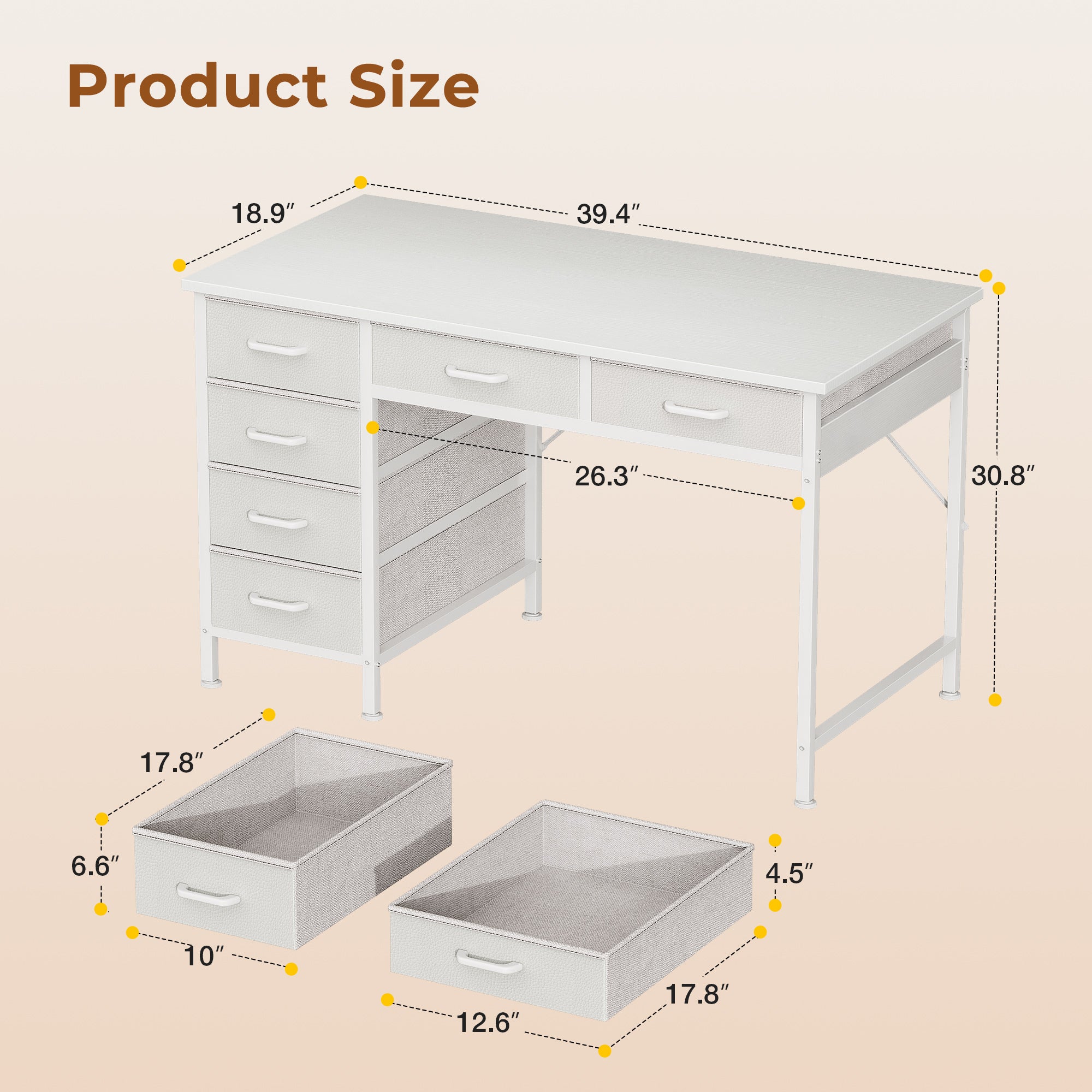 AODK 40" Computer Desk with 6 Drawers, Corner Computer Desk with Reversible Storage, Modern Home Office Desk for Small Space, Pure White