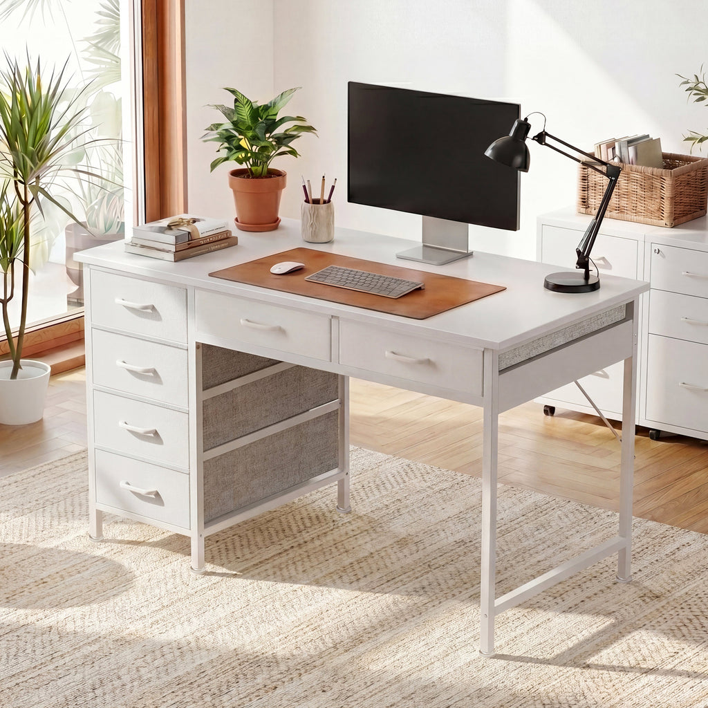 AODK 40" Computer Desk with 6 Drawers, Corner Computer Desk with Reversible Storage, Modern Home Office Desk for Small Space, Pure White