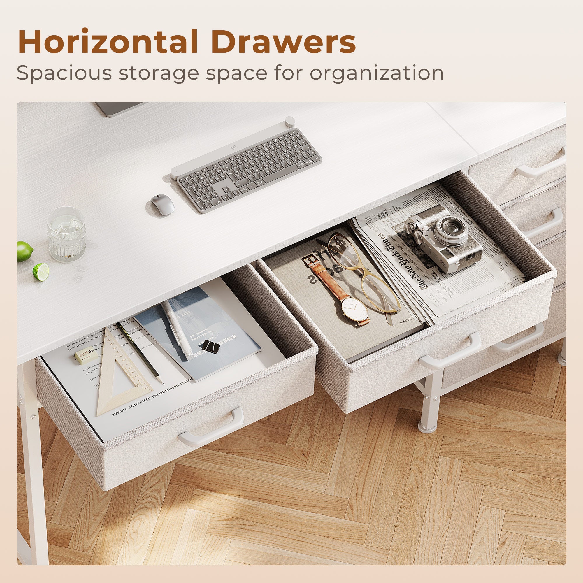 AODK 40" Computer Desk with 6 Drawers, Corner Computer Desk with Reversible Storage, Modern Home Office Desk for Small Space, Pure White
